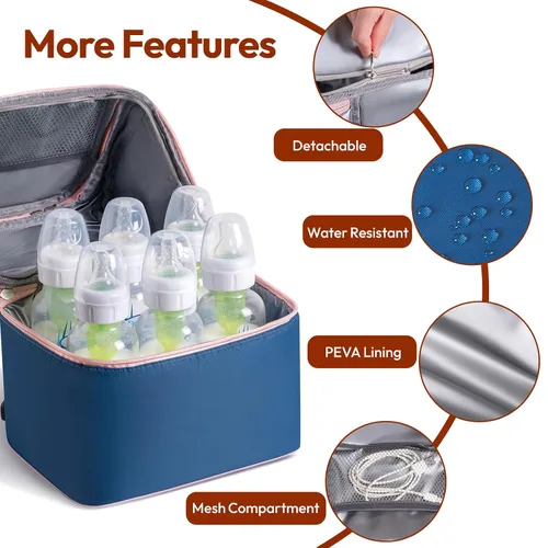 Miniatura 4 de NCVI Bolsa enfriadora de leche materna, bolsa para extractor de leche materna con 2 bolsas de hielo para 6 botellas, bolsa de viaje de doble capa