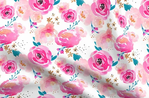 Spoonflower Tela - Bloom Florals Girl Nursery Flores de acuarela Shabby Chic Girls Impreso en tela de gasa Fat Quarter - Ropa de moda de costura