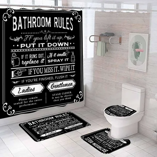 Miniatura 9 de Juego de 4 cortinas de ducha con citas inspiradoras, escaleras de arte en blanco y negro, decoración de baño motivacional para hombres, cortina