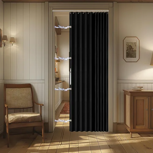 Miniatura 9 de AJAZZ Cortina de puerta magnética 100% opaca de acordeón para armario, cortina invisible para puerta interior de dormitorio, sala de estar, pasillo