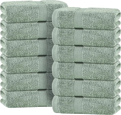 Miniatura 13 de Toallas de mano blancas clásicas para baño [paquete de 12] Toallas de mano de algodón a granel para gimnasio, cocina y spa, 16x27 pulgadas, toallas