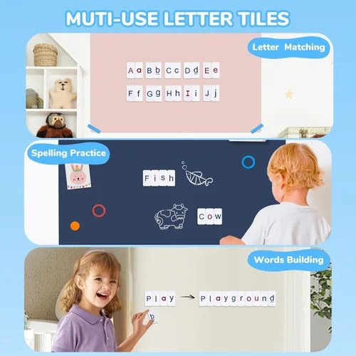 Miniatura 5 de Azulejos magnéticos de letras para el aula para fonética y ortografía-JoyCat 234 azulejos de espuma del alfabeto, letras magnéticas con tablero