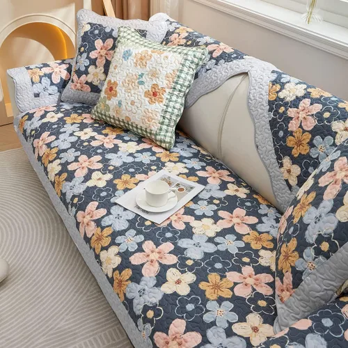 Miniatura 9 de Funda de algodón con retazos para sofá, funda acolchada con estampado floral de granja para sofá modular, funda antideslizante para sofá seccional