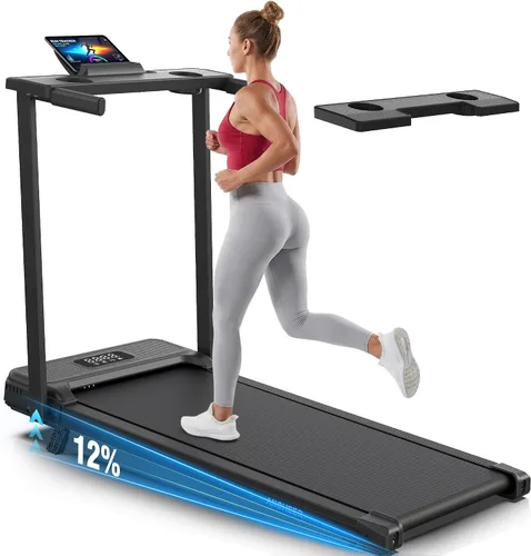 ANCHEER Portable Treadmill with Incline, 3.5HP Walking Pad with Desk & Handle Bar, Foldable Treadmill for Home Office Small Space with Remote