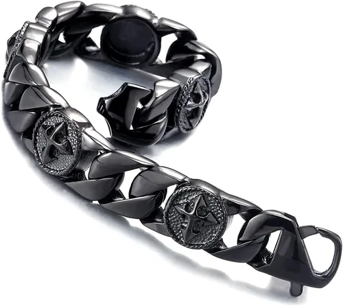 Miniatura 2 de Pulsera de eslabones de cadena de acero inoxidable para hombre con dijes de cruz vintage
