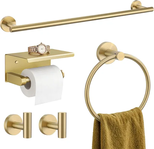 Miniatura 23 de TURS Juego de accesorios de baño de acero cepillado de 5 piezas, juego de barra de toalla de baño de acero inoxidable SUS304, kit de accesorios