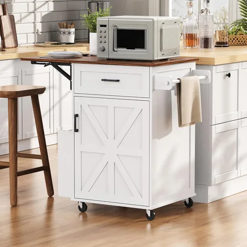 Miniatura 10 de LUMISOL Isla de cocina de granja con hoja caída, carrito de cocina rodante con ruedas bloqueables y estante lateral abierto, 39.3 pulgadas de ancho