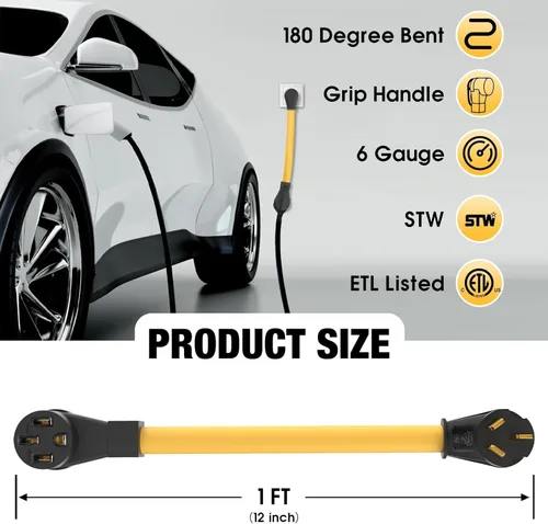 Miniatura 5 de Certificado ETL NEMA 10-50P a 14-50R 50 amperios 3 clavijas enchufe secadora adaptador cargador EV resistente 6 AWG cable compatible con Tesla Gen 2
