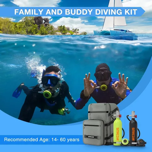 Miniatura 4 de SMACO Mini tanque de buceo portátil de 1 litro (2 piezas) reutilizable, botella de poni, cilindro de aire de buceo de reserva de hasta 20 minutos