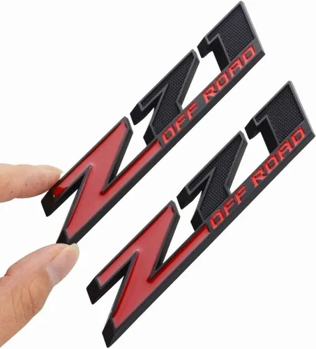 Aimoll 2 piezas de emblemas Z71 Off con fuerte adhesivo de cinta. Emblemas con insignia para GMC Chevy Silverado Sierra Suburban (Negro Rojo)