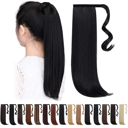 Miniatura 10 de Extensiones de cola de caballo caoba, cola de caballo rizada con clip, 22 pulgadas, 3.5 onzas, extensión de cabello sintético negro, extensión