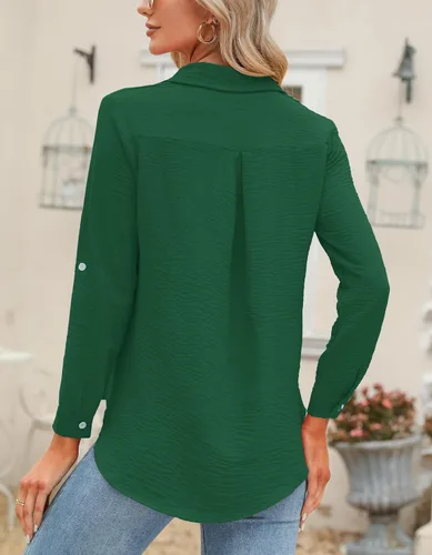 Miniatura 46 de Odosalii - Camisas con botones para mujer, con cuello en V, manga larga, enrolladas, blusas elegantes y formales para negocios y ocasiones casuales