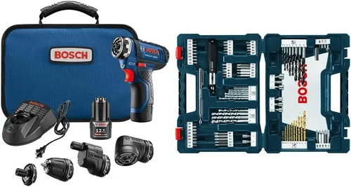 Bosch GSR12V-140FCB22 - Destornillador eléctrico inalámbrico de 12 V, juego de taladro eléctrico de cabezal múltiple 5 en 1 y juego mixto de 91
