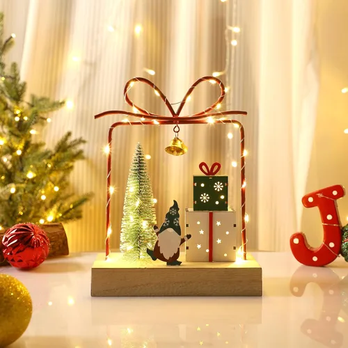 Miniatura 8 de Decoración de Mesa de Navidad, Decoraciones Iluminadas de Madera, Decoraciones de Mesa de Navidad Operadas a Batería para Interiores