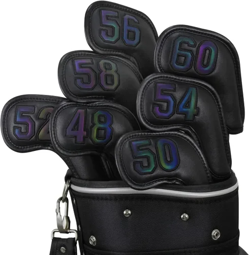 Miniatura 3 de Scott Edward Prof 7pcs Cuña de cuero Golf Iron Head Covers Club Protector Impermeable y Resistente a los arañazos 48 50 52 54 56 58 60 grados