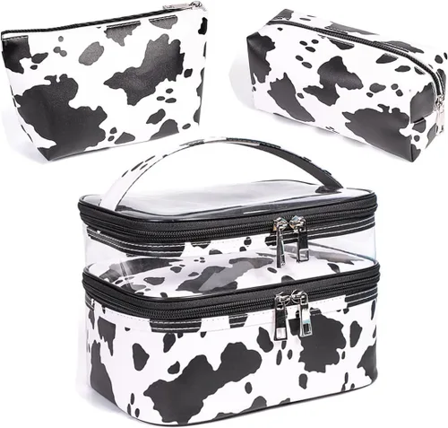 Miniatura 11 de FITINI 3 piezas de bolsas de maquillaje de doble capa, organizador de grandes estuches de cosméticos de viaje, bolsas de aseo impermeables, pequeña