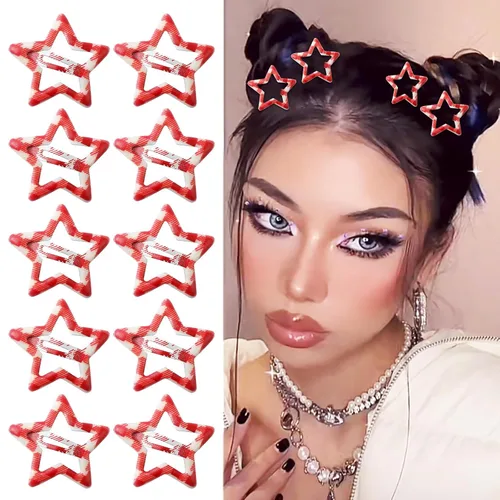 Miniatura 24 de 10 pinzas para el cabello de estrella para niñas, bonitos pasadores de metal con purpurina, accesorios antideslizantes para rave, clip de pelo Y2K