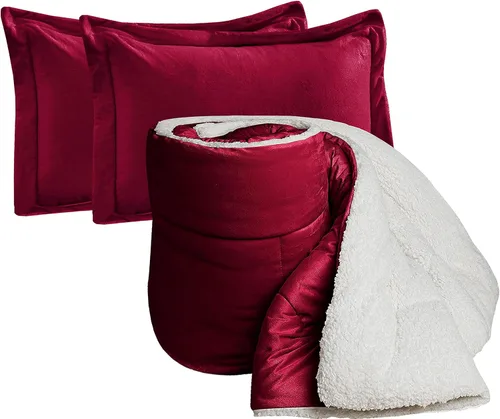 Miniatura 15 de Elegant Comfort Juego de edredón sherpa ultra afelpado de 3 piezas, color sólido y esponjoso, reverso sherpa, apto para todas las estaciones