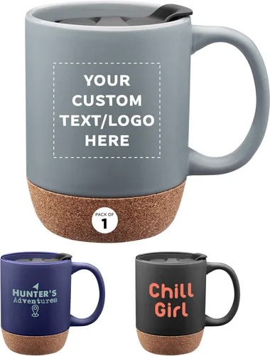 Miniatura 14 de Tazas de cerámica personalizadas Barista con fondo de corcho, 13 onzas, juego de 12/36/72, paquete personalizado a granel, perfecto para café, té