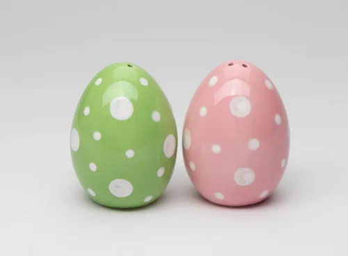 Miniatura 4 de Juego de cocteleras de sal y pimentero de huevo de Pascua rosa y verde de cerámica fina, 2-3/4 pulgadas de alto