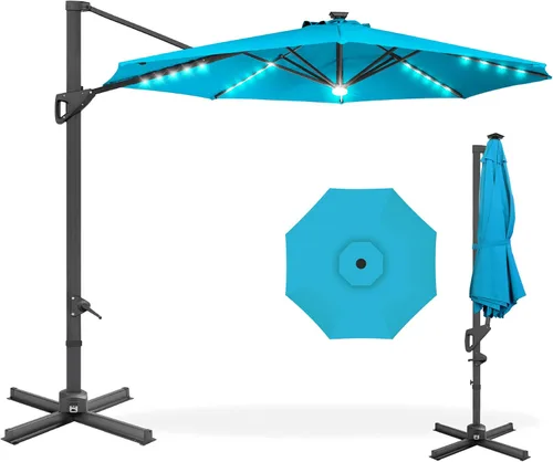 Miniatura 18 de Best Choice Products Sombrilla Solar LED Voladiza de 10 pies para Patio, Rotación de 360 Grados, Sombrilla Colgante Descentrada de Mercado para Gris