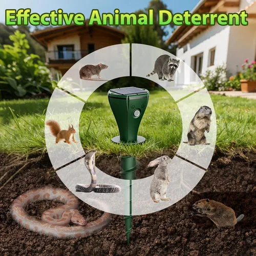 Miniatura 3 de Paquete de 8 estacas solares ultrasónicas repelentes de topos para césped y jardín, IP65 impermeable disuasorio de animales para tofos, ratas