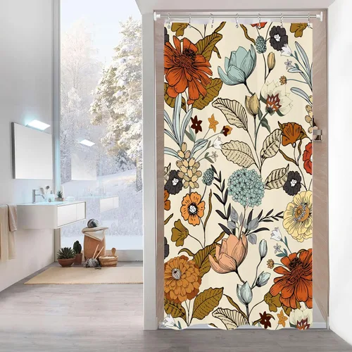 Miyotaa - Juego de cortina de ducha con flores para decorar un baño pequeño o una ventana, 36 pulgadas de ancho x 71 pulgadas de alto, cortina de