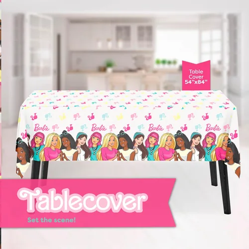 Miniatura 4 de Decoraciones de fiesta de cumpleaños de Barbie Decoraciones de fiesta de Barbie Sirve para 16 invitados Con licencia oficial Mantel, platos
