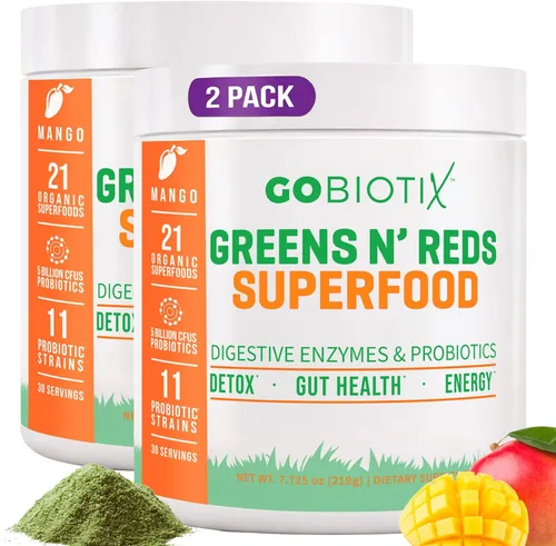 Miniatura 13 de GoBiotix Polvo súper verdes y polvo súper rojos: Superalimento vegano rojo y verde sin OMG + probióticos, enzimas, alimentos integrales orgánicos