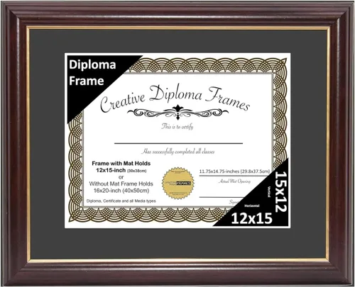 Miniatura 12 de Creative Picture Frames Marco para Diploma de Caoba con Borde Dorado de 12x16 pulgadas con Vidrio y Paspartú Negro y Colgadores de Pared Instalados