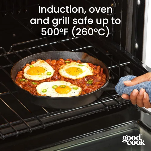 Miniatura 6 de GoodCook Sartén de hierro fundido pre-sazonado para horno, 10 pulgadas, color negro