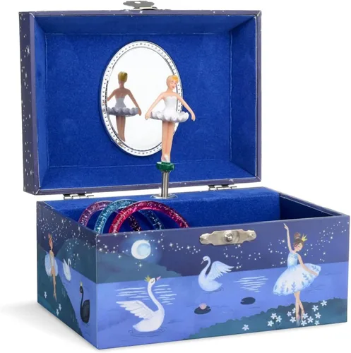 Jewelkeeper Caja de almacenamiento de joyería musical para niña con bailarina giratoria, diseño de purpurina, tono de lago de cisne