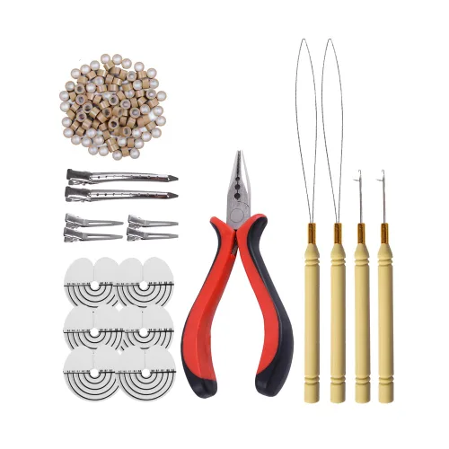 Miniatura 15 de Kit de herramientas de 200 piezas de extensiones de cabello de microanillos de silicona: alicates de pelo de tres agujeros, aguja de gancho de micro