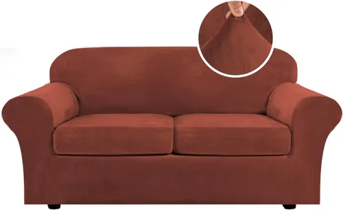 Miniatura 43 de H.VERSAILTEX - Funda elástica para sofá de 3 piezas, de suave terciopelo afelpado, para sofá biplaza con 2 cojines de hasta 72 pulgadas de ancho, se