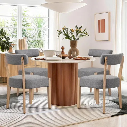 Miniatura 24 de ZJhome Sillas de comedor, paquete de 2 sillas de cocina de madera modernas de mediados de siglo con tapicería de lino, diseño tejido de respaldo