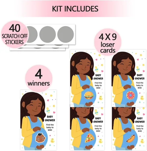 Miniatura 2 de Juegos de baby shower - Encuentra al bebé para ganar - Boletos de lotería para baby shower, juegos de tarjetas para raspar, 4 ganadores, 4 diseños