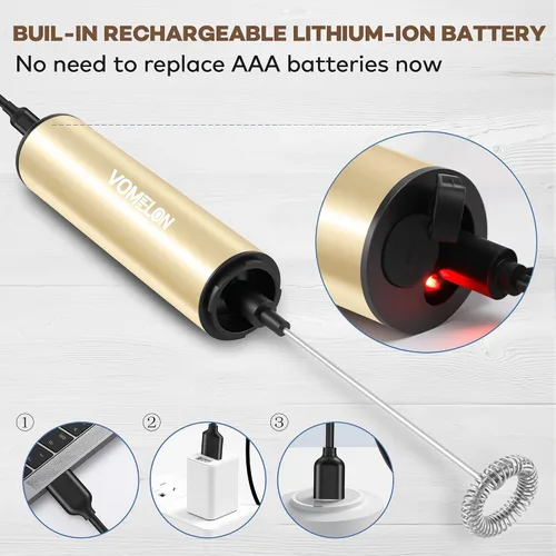 Miniatura 3 de Espumador de leche recargable de mano, espumador eléctrico de mano, mezclador de bebidas para café, lattes, capuchino y huevo, acero inoxidable