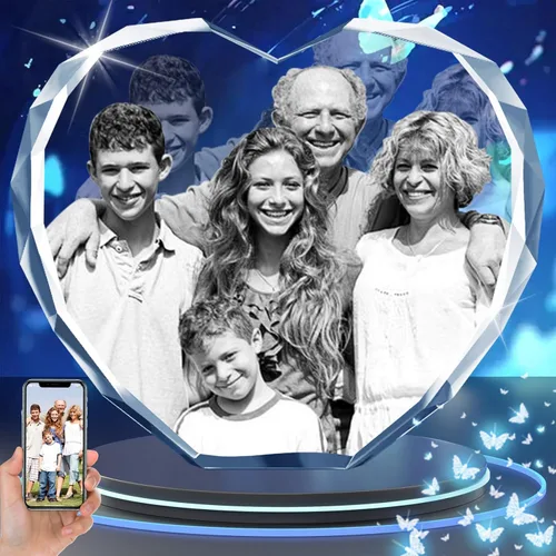 Foto de cristal 3D, regalos personalizados para mujeres, esposa, día del padre, papá, regalo personalizado de vidrio grabado con láser 3D, corazón, L