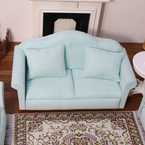 Miniatura 4 de Sofá de casa de muñecas, muebles en miniatura, sofá con almohadas para sala de estar, decoración de escritorio, sofá de tela, mini accesorios