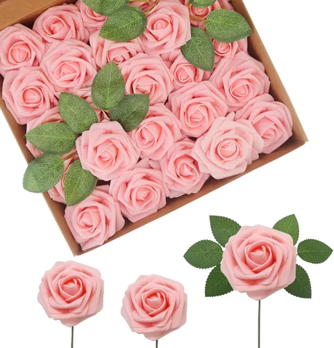 Miniatura 40 de Flores Artificiales Rosas Realistas, 50 piezas de rosas falsas con tallo de aspecto real para ramos de boda DIY, centros de mesa, despedida