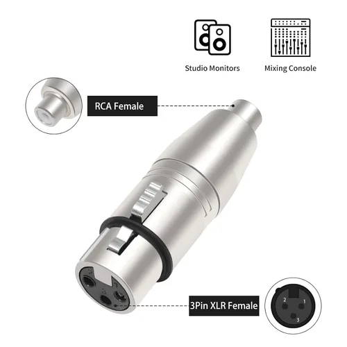 Miniatura 5 de Paquete de 3 adaptadores RCA hembra a XLR de 3 pines, convertidor de género cambiador de audio, adaptador XLR a RCA para amplificador mezclador
