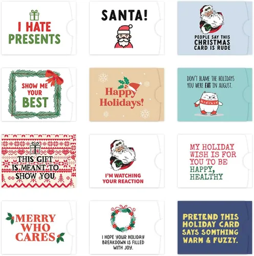 Miniatura 14 de Andaz Press Divertido surtido de portatarjetas de regalo de Navidad, 4.25 x 3 pulgadas para tarjetas de crédito de Papá Noel secreto, elefante
