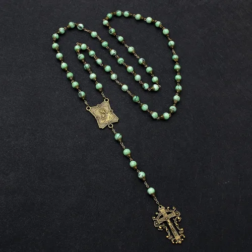 Miniatura 93 de KOMI Rosario de cuentas católicas para mujer, collar de cuentas de rosario con cruz de crucifijo, perlas de cristal, rosario, rosarios, católicos