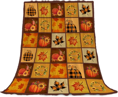 Miniatura 8 de YeeJu Manta decorativa de otoño, tamaño Queen, para Acción de Gracias, cosecha de otoño, lindas calabazas, para cama, sofá, grande, suave, Otoño-01