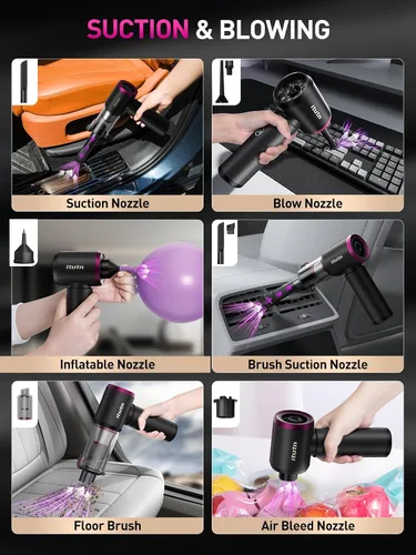 Miniatura 5 de Mini Aspiradora de Coche Portátil Inalámbrica con Luz LED, 15000PA de Succión Potente, 80W de Alta Potencia, Vaciado con un Clic, Filtro Hepa Dual