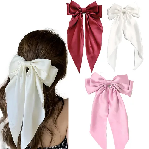 Miniatura 15 de Lazos para el cabello para mujeres - 3 piezas de grandes pinzas de cinta con borlas de cola larga, grandes pasadores de pelo para niñas