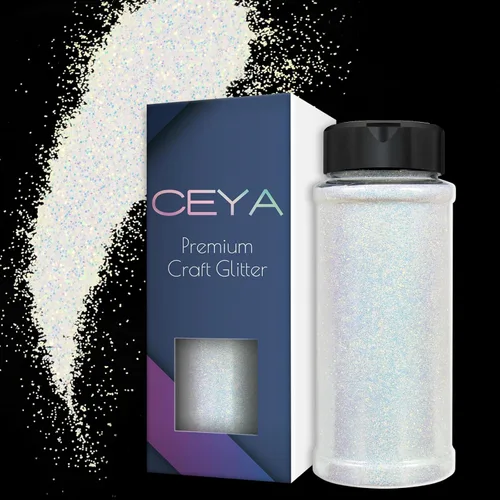 Miniatura 10 de Ceya Polvo de purpurina blanca ultra fina de 3.5 onzas/3.53 oz de ópalo mágico iridiscente para manualidades de 1/128 pulgadas, 0.008 pulgadas