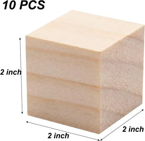 Miniatura 2 de Cubos de madera para manualidades, 2 pulgadas, 10 bloques de madera grandes en blanco para manualidades y decoración, cuadrados sólidos naturales