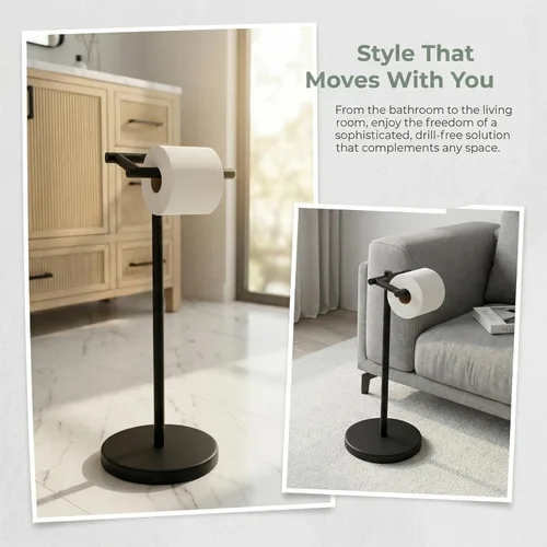 Miniatura 39 de FORIOUS Soporte de pared para papel higiénico, soporte de rollo de papel higiénico de doble poste giratorio de acero inoxidable para baño, Blanco