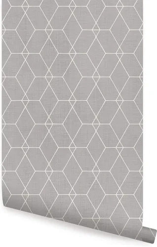 Miniatura 5 de Simple Shapes Papel tapiz con diseño geométrico de líneas Art Deco hexagonales, despegar y pegar (una sola hoja, 2 x 9 pies, gris cálido)